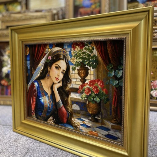 تابلو فرش نخ ابریشم دستباف ابعاد 70x50