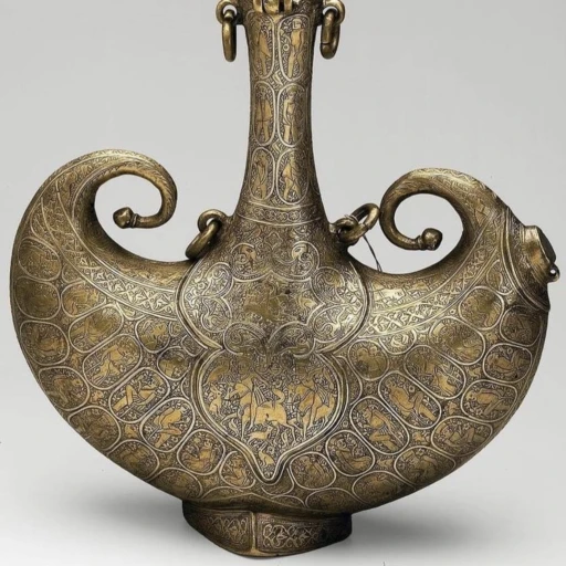 ظرف عتیقه برنجی  حکاکی شده مربوط به دوره قاجاریه