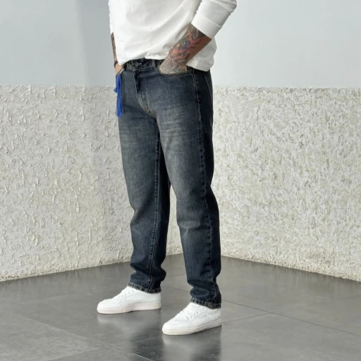 شلوار جین مردانه بگ استایل پارچه کجراه گرم بالا