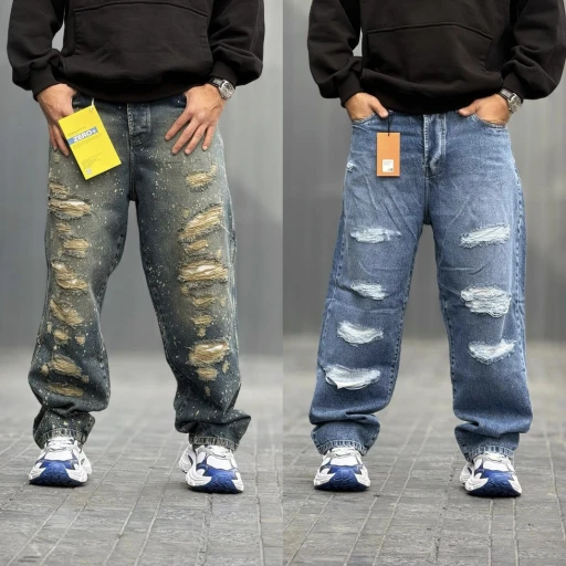 شلوار جین مردانه فول بگ پارچه ترک کجراه گرم بالا